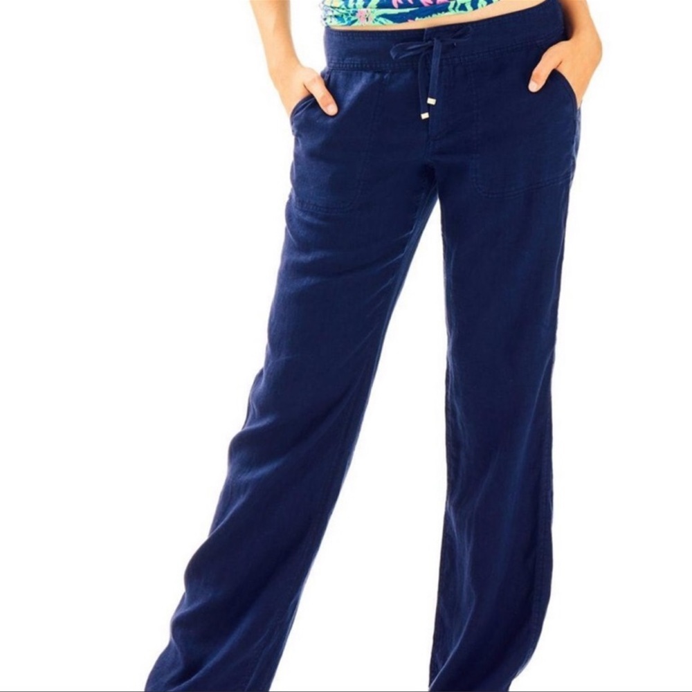 Lilly Pulitzer Navy Drawstring Wide-Leg Trousers
